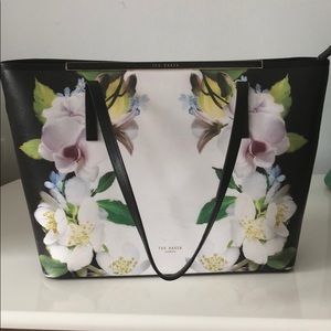 Black Ted Baker floral tote bag with pouch